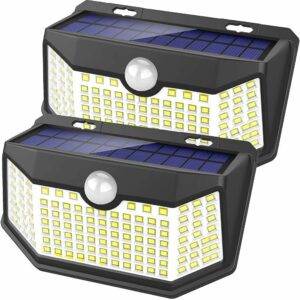 Solar Lights Outdoor 120 LED with Lights Reflector and 3 Lighting Modes, Motion Sensor Wall Lights