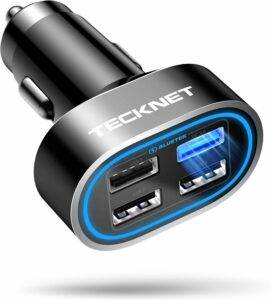 USB Car Charger 54W 4-Port Car Phone Charger Adapter QC 3.0 Port Cigarette Lighter Charger Fast Charging