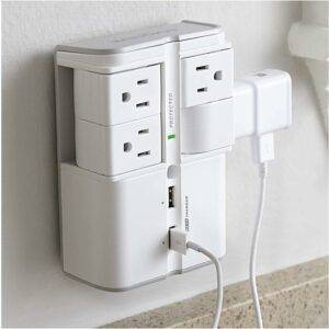 USB Wall Charger Surge Protector with 4 Pivoting AC Outlets